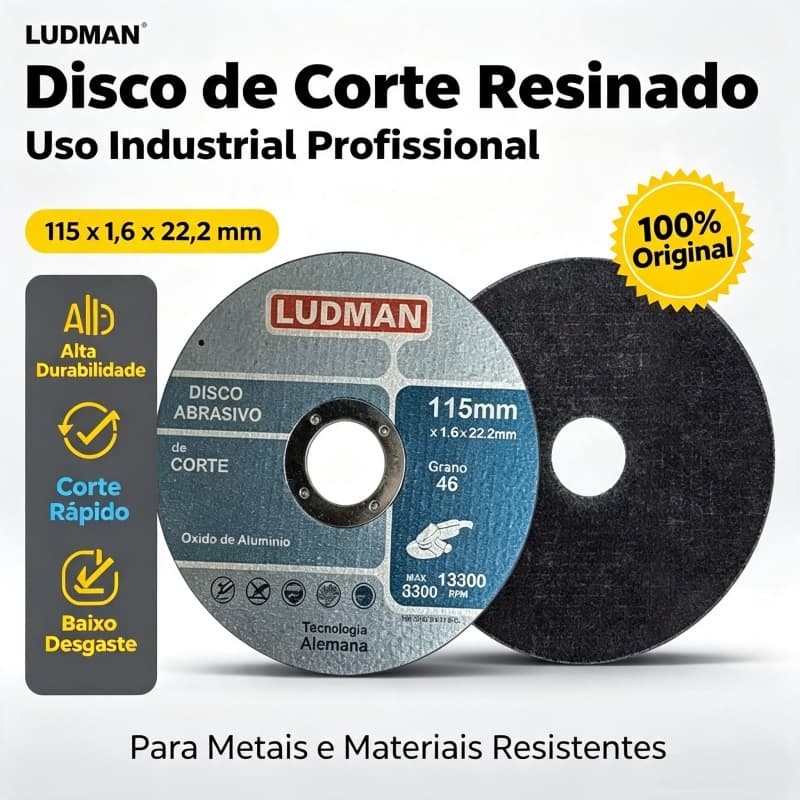 Disco de Corte 115x1.6x22,2mm Resina Abrasivo Industrial para Metal Aço Inoxidável Óxido de Alumínio Alta Resistência