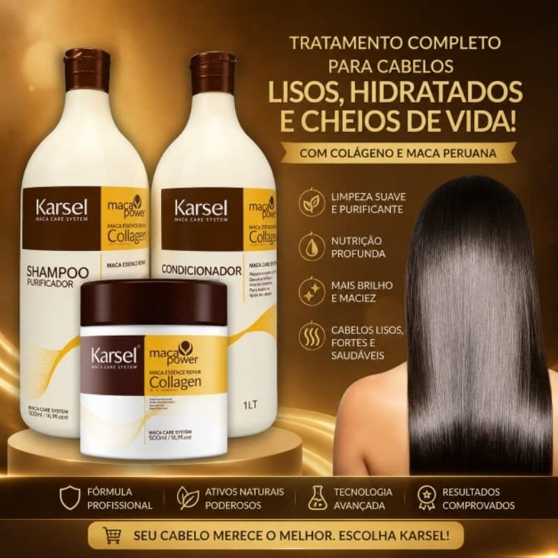 Kit Shampoo 1l + condicionador 1l + máscara collagen 500g