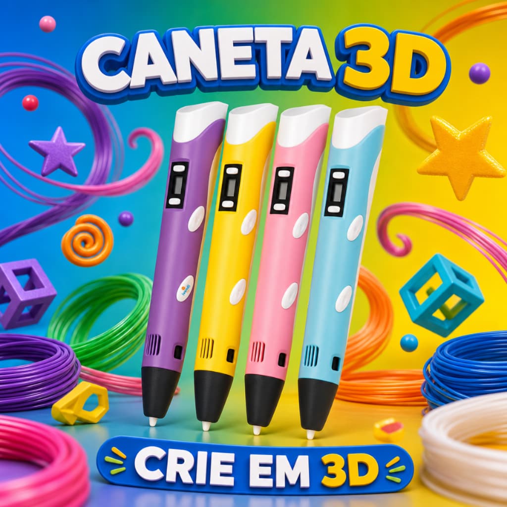 Caneta 3D Educativa Criatividade Coordenação Crianças Crie Objetos Incríveis Kit Completo Filamentos