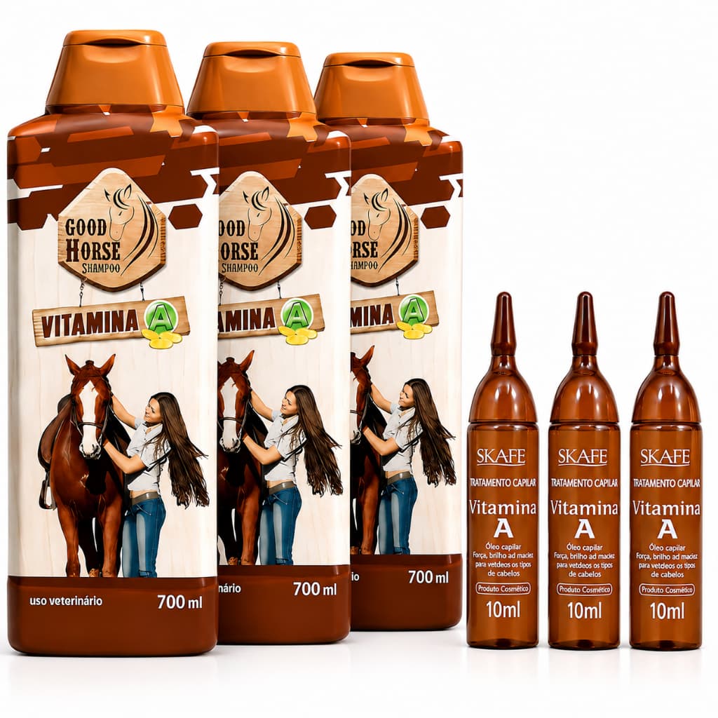 Kit Shampoo Good Horse Vitamina A 700ml + Ampola Skafe Vitamina A 10ml