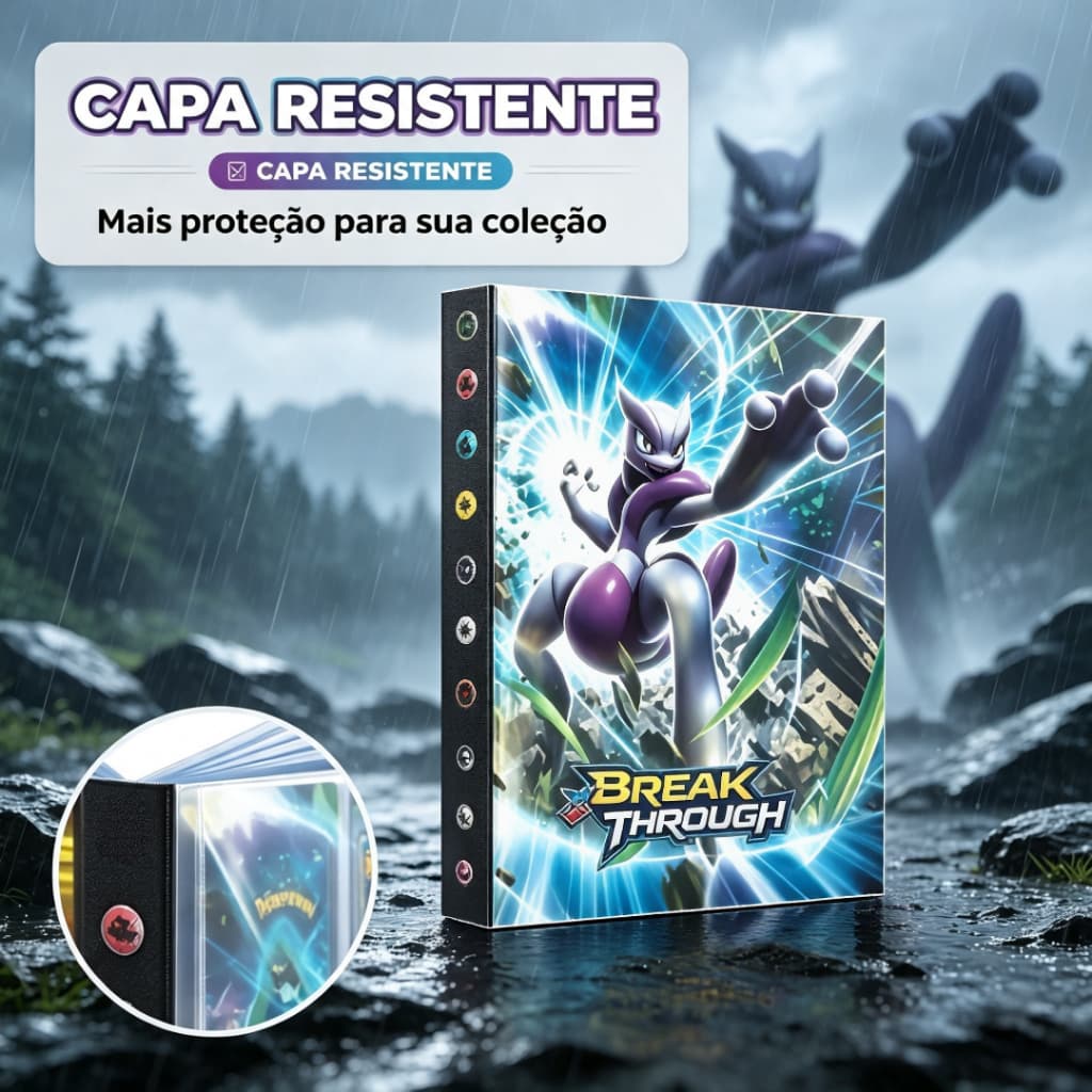 Álbum Pokémon 540 Cartas 9 Bolsos Mewtwo Charizard Capa Dupla Porta Cards TCG Fichário Coleção