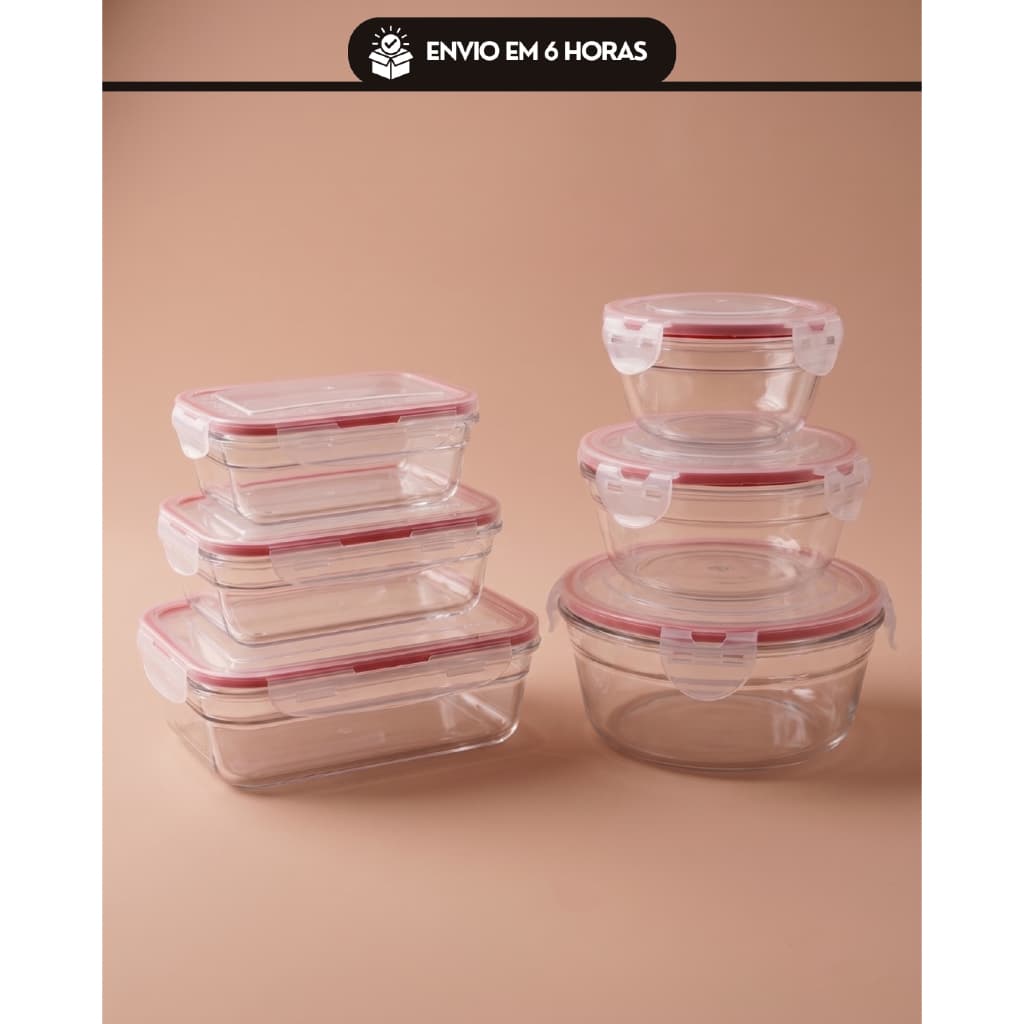 Kit Potes 6 Potes Herméticos Vedáveis com Variação redondo e Retangular