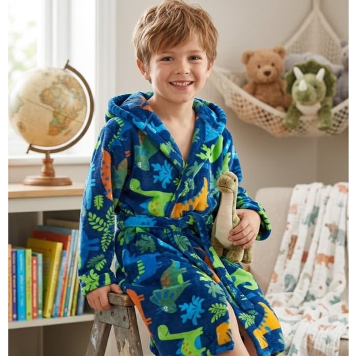 Roupão estampado Dino Dinossauros Espaço Galáxia Astro soft - Pós banho Menino - Com cinto, capuz - Manta microfibra