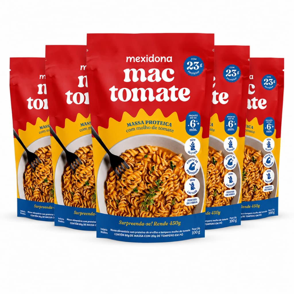 Kit 5 Macs Mexidona Macarrão Proteico Sabor Tomate Sem Glúten Sem Lactose