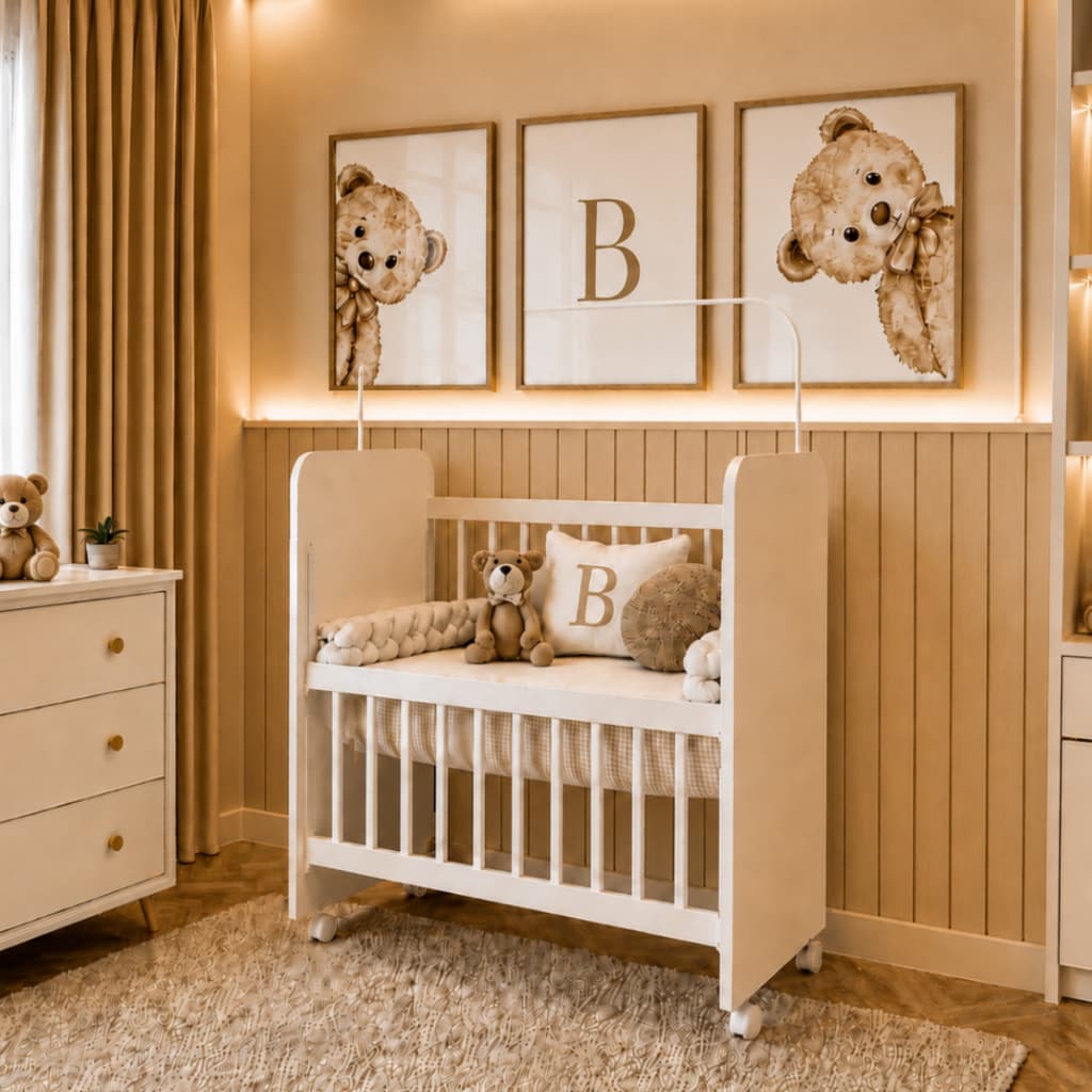 Mini Berço Bedside Infantil Branco com Colchão e Grade Móvel para Bebê Recém Nascido Liberty Móveis
