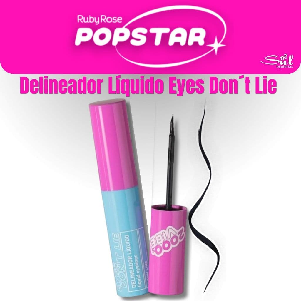 Delineador Líquido Popstar Eyes Don't Lie Ruby Rose Preto HB-E2101 Secagem Rápida Traço Fino Preciso