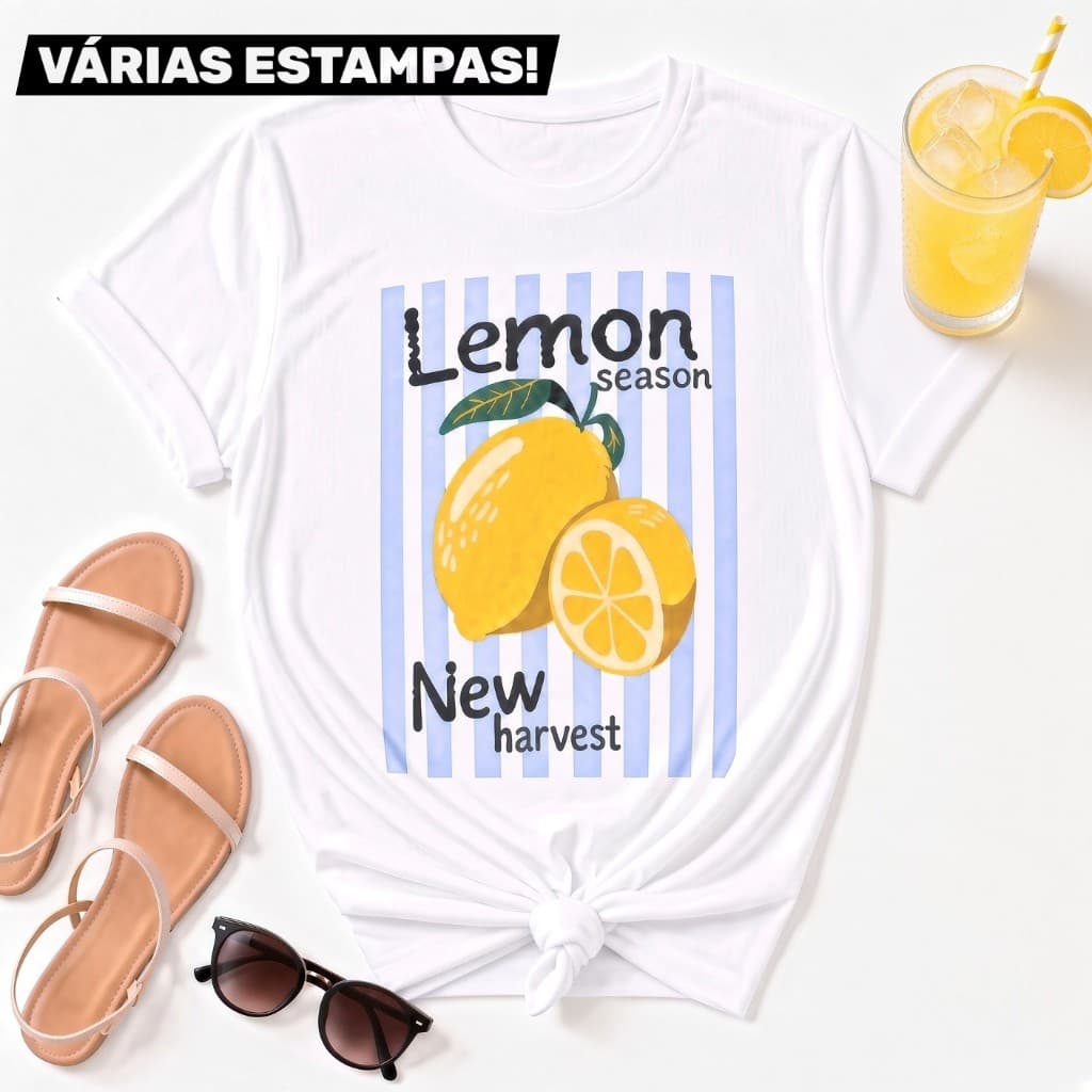 Blusa Feminina Camiseta Oversized Estampa Dolce Vita Limão Algodão Premium Moda Verão Casual Trendy
