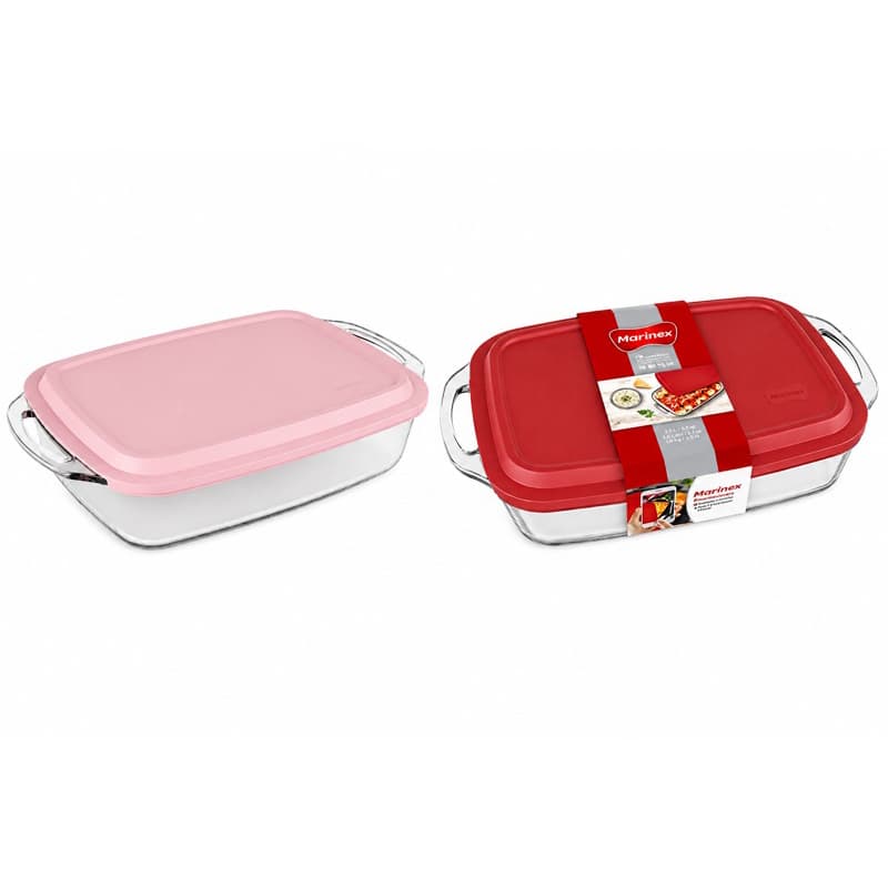 Refratário Marinex 3,5L com Tampa – Travessa de Vidro Retangular