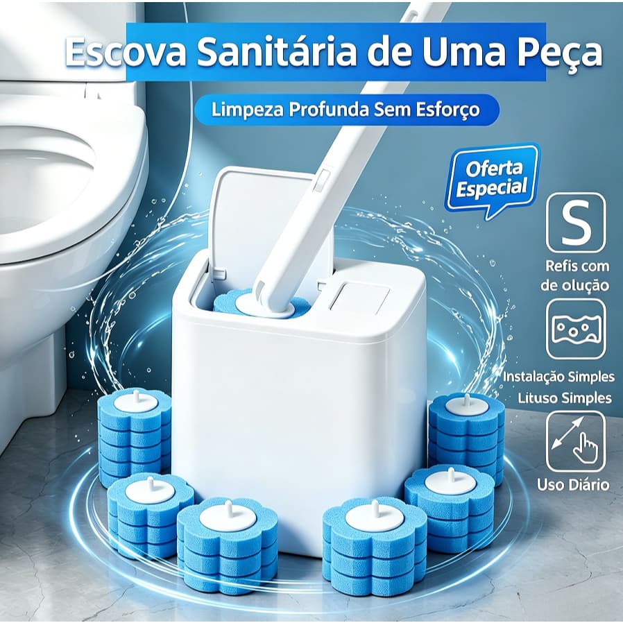 Kit Escova Sanitária Descartável 5 Peças, Kit Limpeza de Vaso Sanitário,Cabeças de reposição, 6 unidades23.01