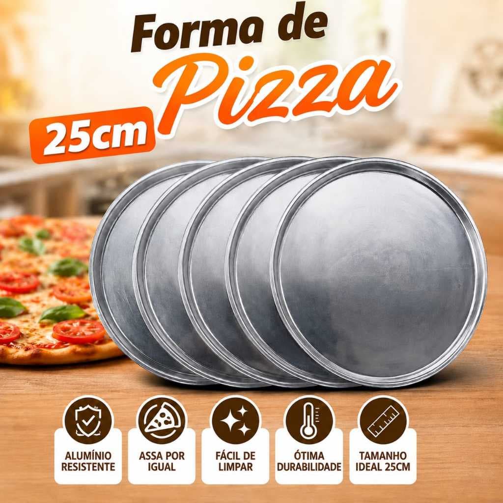 Forma de Pizza Alumínio 25cm – Assadeiras para Pizza, Forno, Pizzaria, Congelados e Uso Doméstico