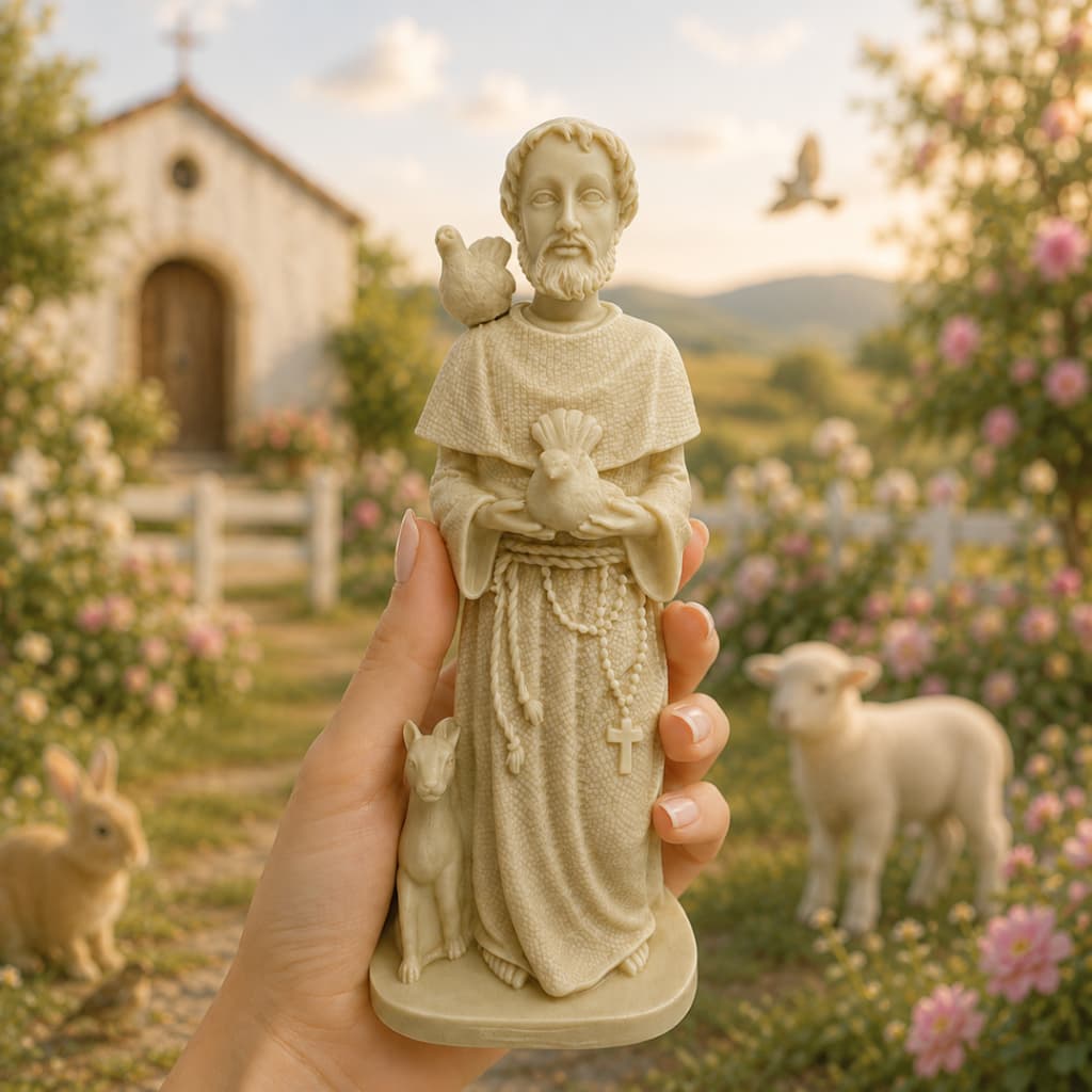 São Francisco Em Resina Protetor dos Animais Escultura Catolica 20 cm