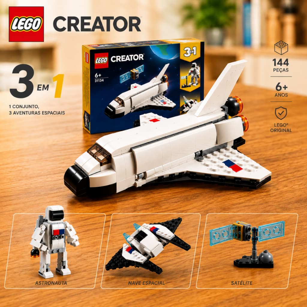 LEGO® Creator Ônibus Espacial, Astronauta E Nave 31134; Conjunto de Construção 3 in 1(144 Peças)