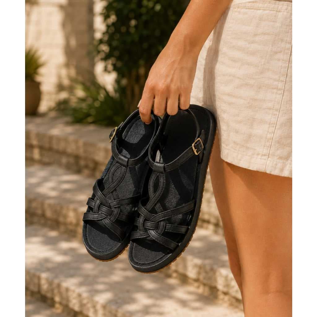 Sandália Feminina Infinity Flatform Confortável Tiras Trançadas Casual Off White