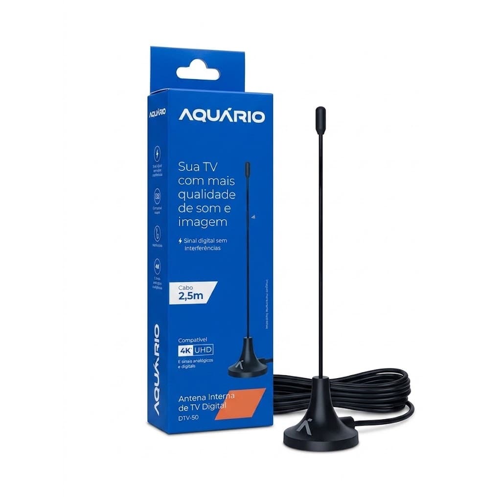 Antena Digital TV Aquario DTV50 Base Magnetica Imã Cabo 2.5m