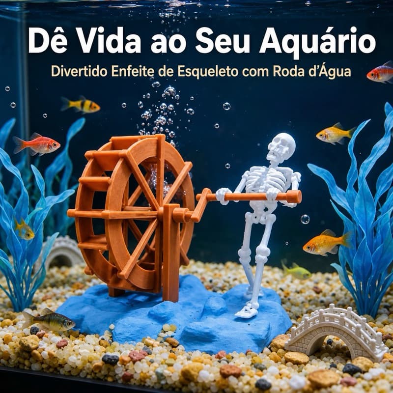 Esqueleto Para Aquário Caveira Com Roda D'água Em Movimento