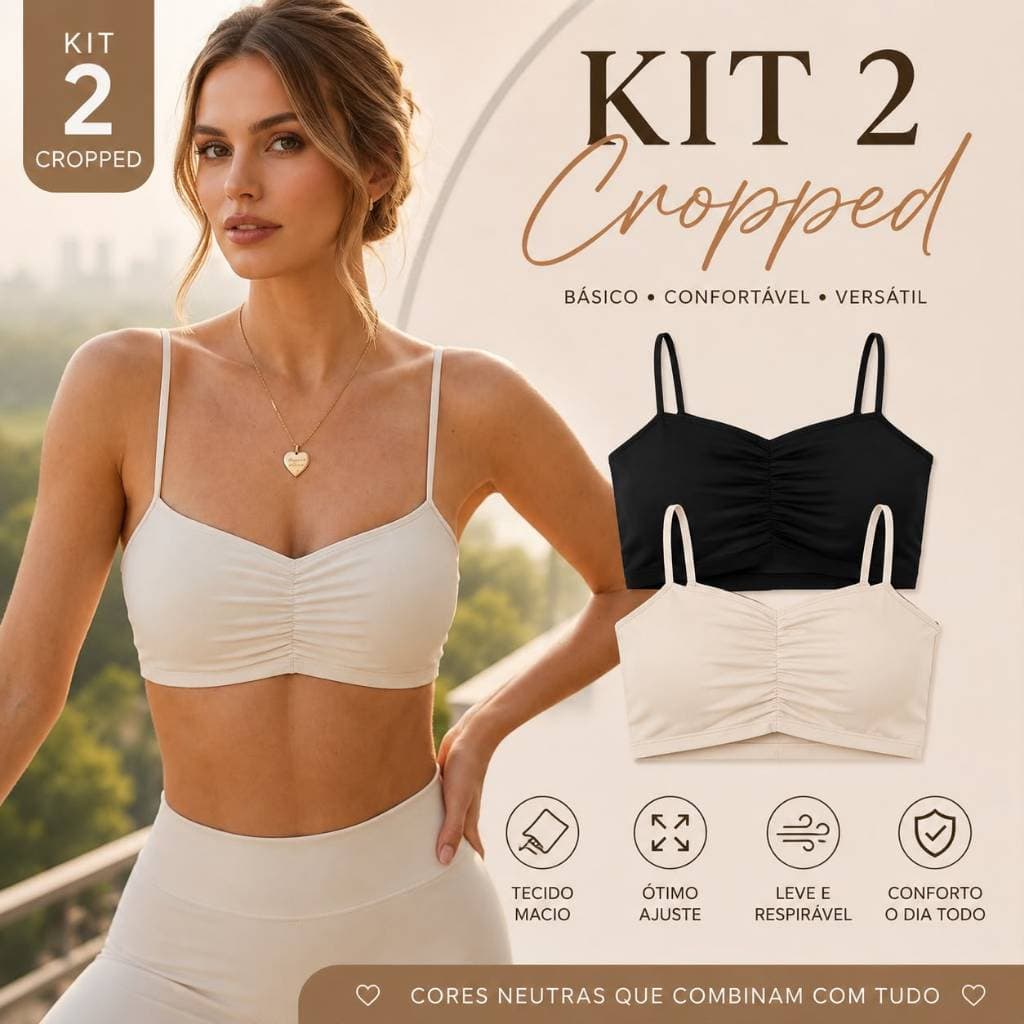 Kit 2 Top Cropped Blogueira Alcinha Fina Academia Fitness Sem Bojo Suplex Premium Toper Yoga Faixa