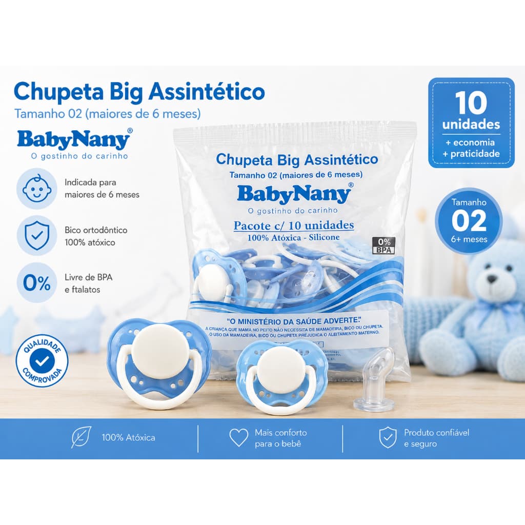 Chupeta Big Bico Anatomico pacote com 10 Unidades Cor Para Menino Baby Nany