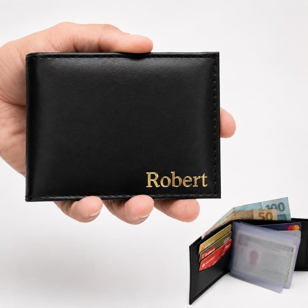 Carteira Masculina Slim Porta Cartão Personalizada Com Nome OU Iniciais Em Couro Sintetico