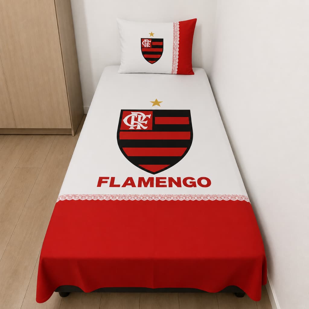 Lençol Solteiro 1,50 x 2,20 Personalizado Time de Futebol Com Fronhas Jogo de Cama Torcida Brasileirão