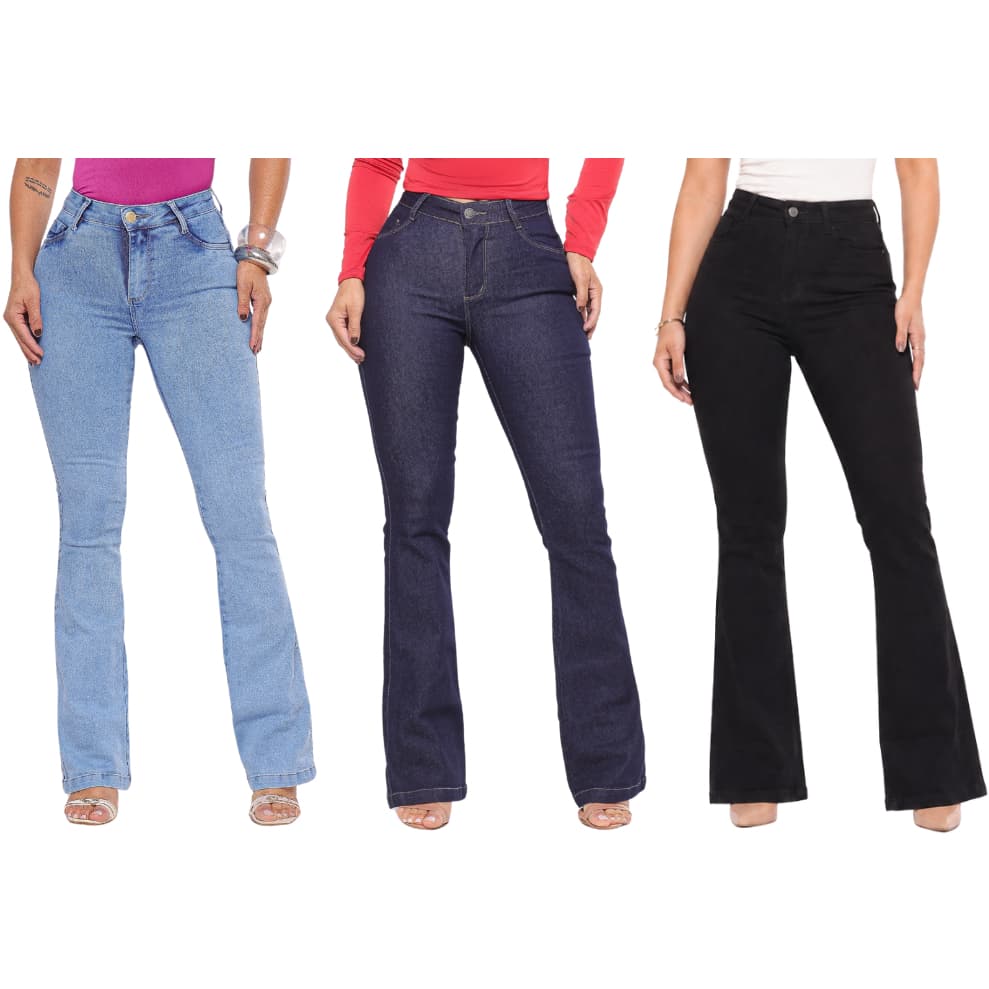 Kit 2 Calça Flare Jeans Feminina Cos Alto Com Elastano Cintura Alta Calça Jeans Feminina Couwtry