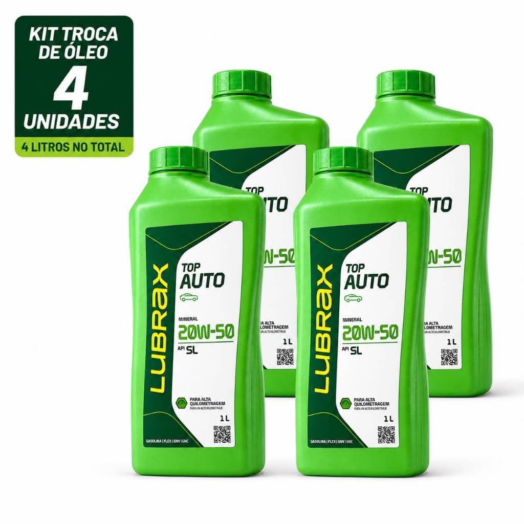 Kit Troca de Óleo Lubrificante Motor 4L Lubrax Top Auto 20W50 SL Mineral Carro 4x1L