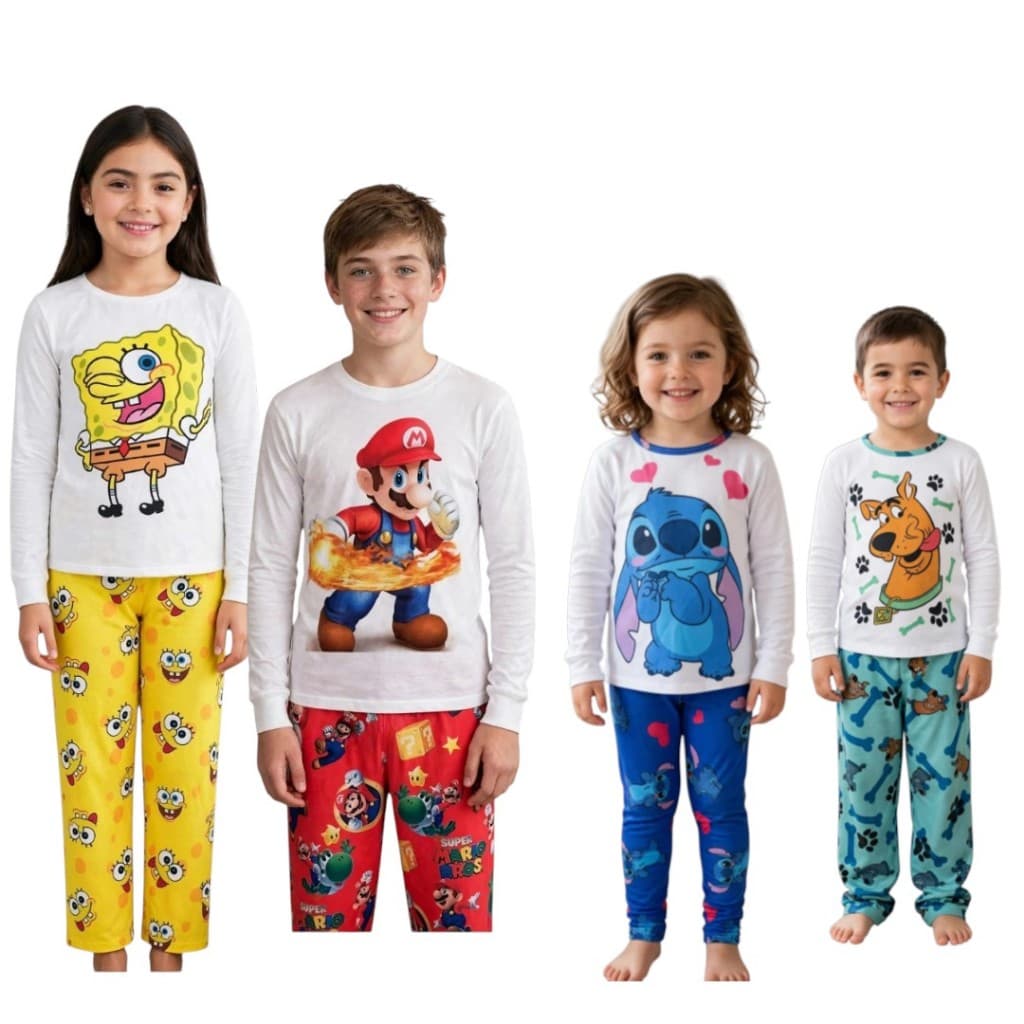 Pijama Infantil menina inverno calça e manga longa conjunto feminino frio personagem