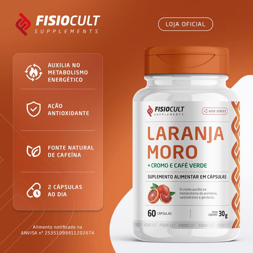 Laranja Moro + Cafe Verde + Picolinato de Cromo 60 Cápsulas - Fisiocult Supplements