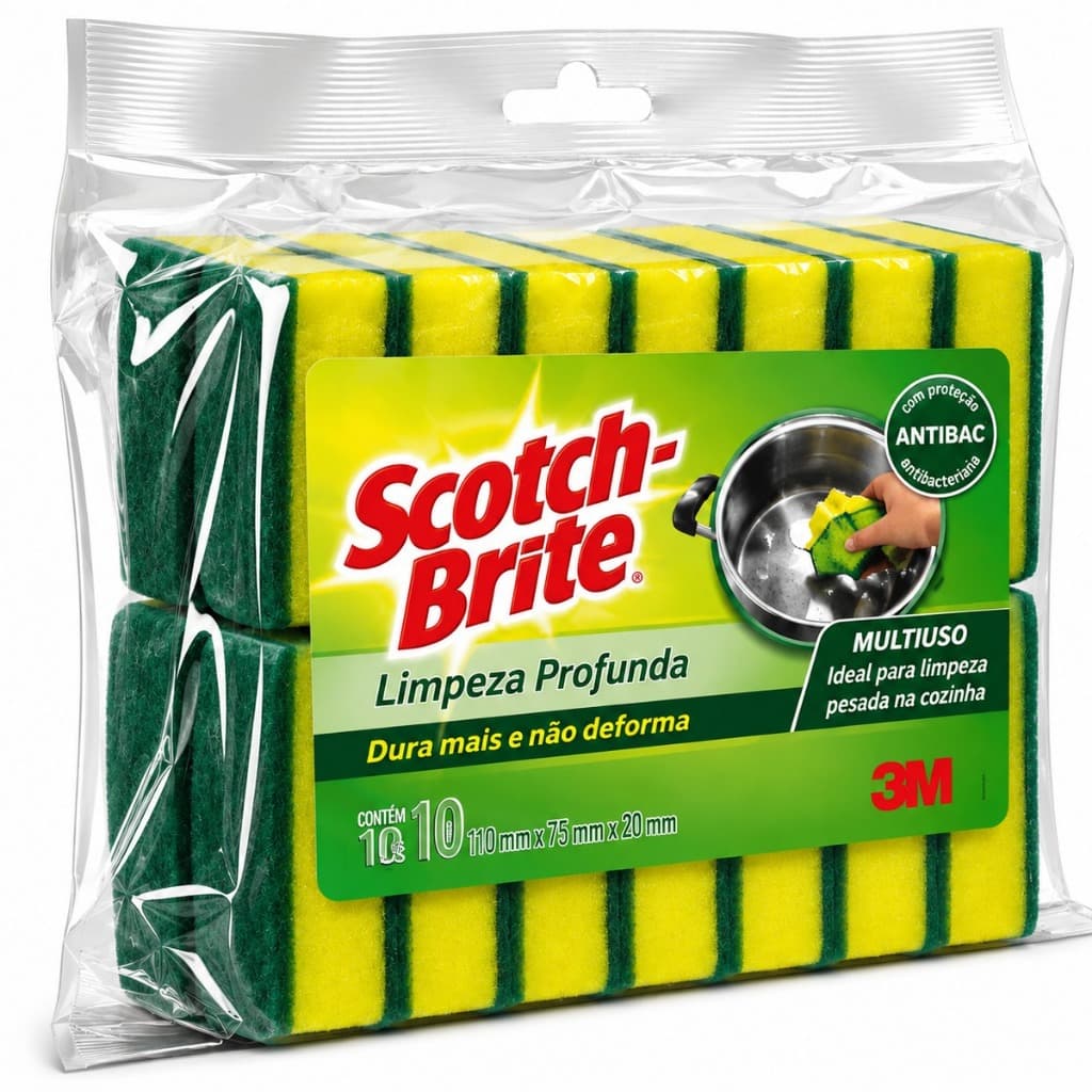 Kit de Esponjas  Multiuso Scotch Brite 3M Dupla Face Limpeza Pesada Cozinha