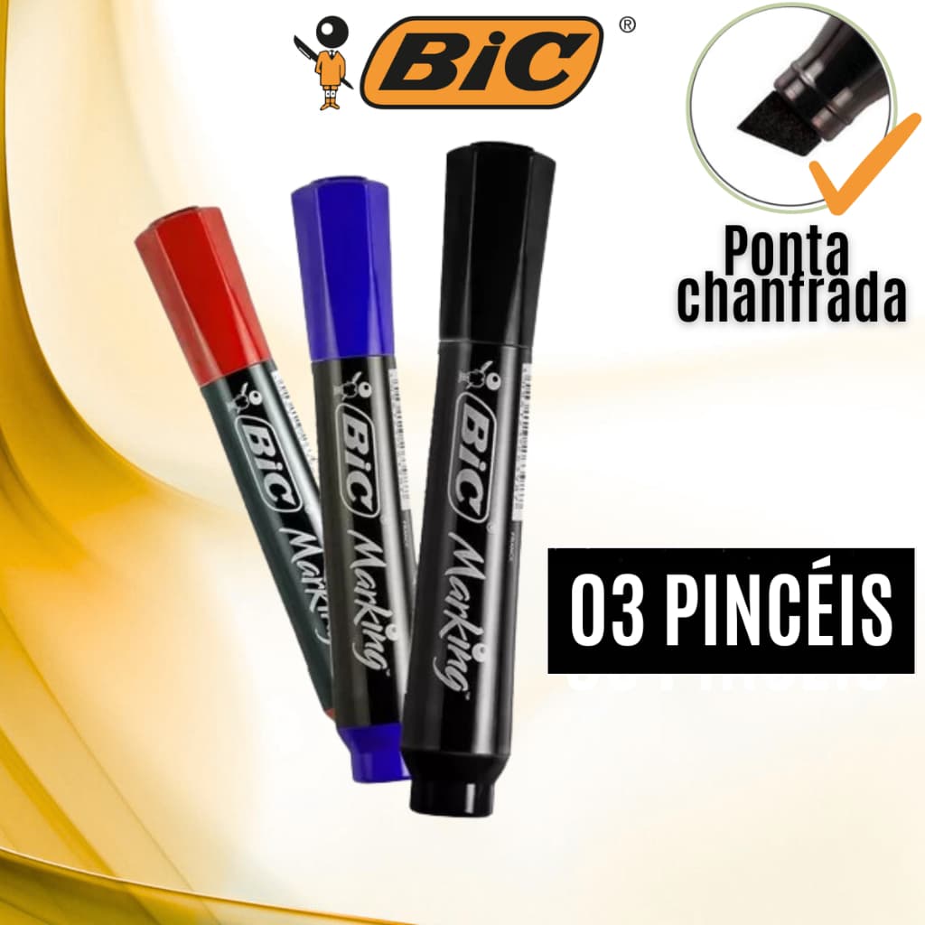 Pct 03 Unds BIC Marking Pincel Preto e Azul caneta pincel atômico permanente marcador pilot