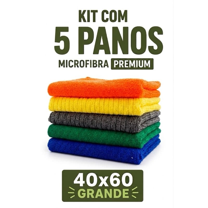 KIT 5 Panos de Microfibra Multiuso Grande 40x60cm Premium Carro Cozinha Limpeza