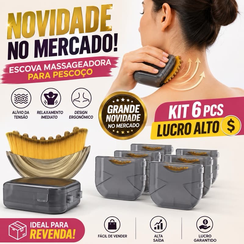 Kit 6 Escova Massageadora para Pescoço Cervical Relaxante Portátil | Novidade para Revenda Alta Saída