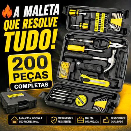 Kit Ferramenta Multiuso Profissiona  Completo Maleta Organizador 200 Peças Manutenção Conserto Preto