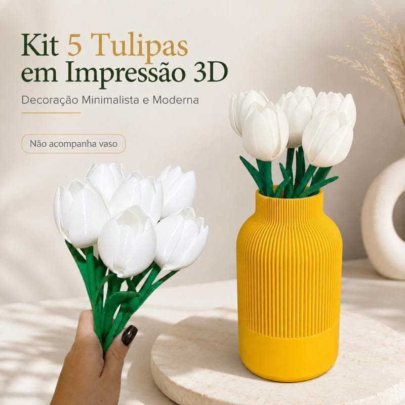 Kit 5 Tulipas em Impressão 3D - Decoração Minimalista e Moderna