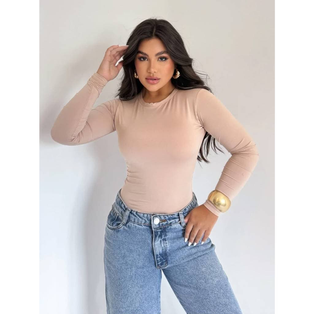 Blusa Feminina de Manga Longa - Meia Estação de Compressão Colada - Blusinha Manga Comprida - Varias Cores