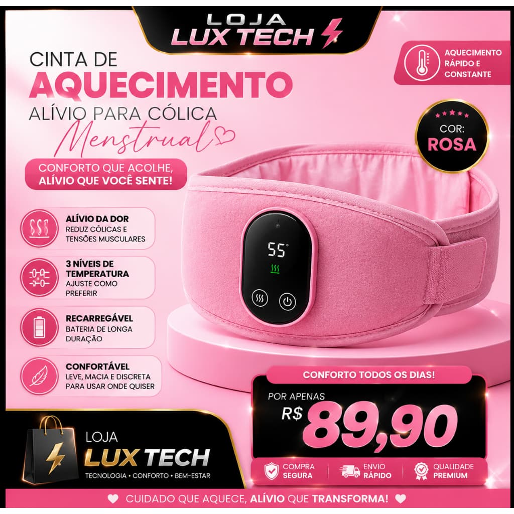 Cinta De Aquecimento Alivio Cólica Menstrual Almofada Esquenta Cor:Rosa