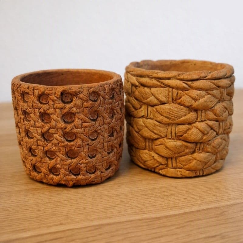 Kit 2 Vasos Cachepot de Cerâmica Efeito Palha Trançada Decorativos Rústicos Cachepot para Plantas Decoração Casa
