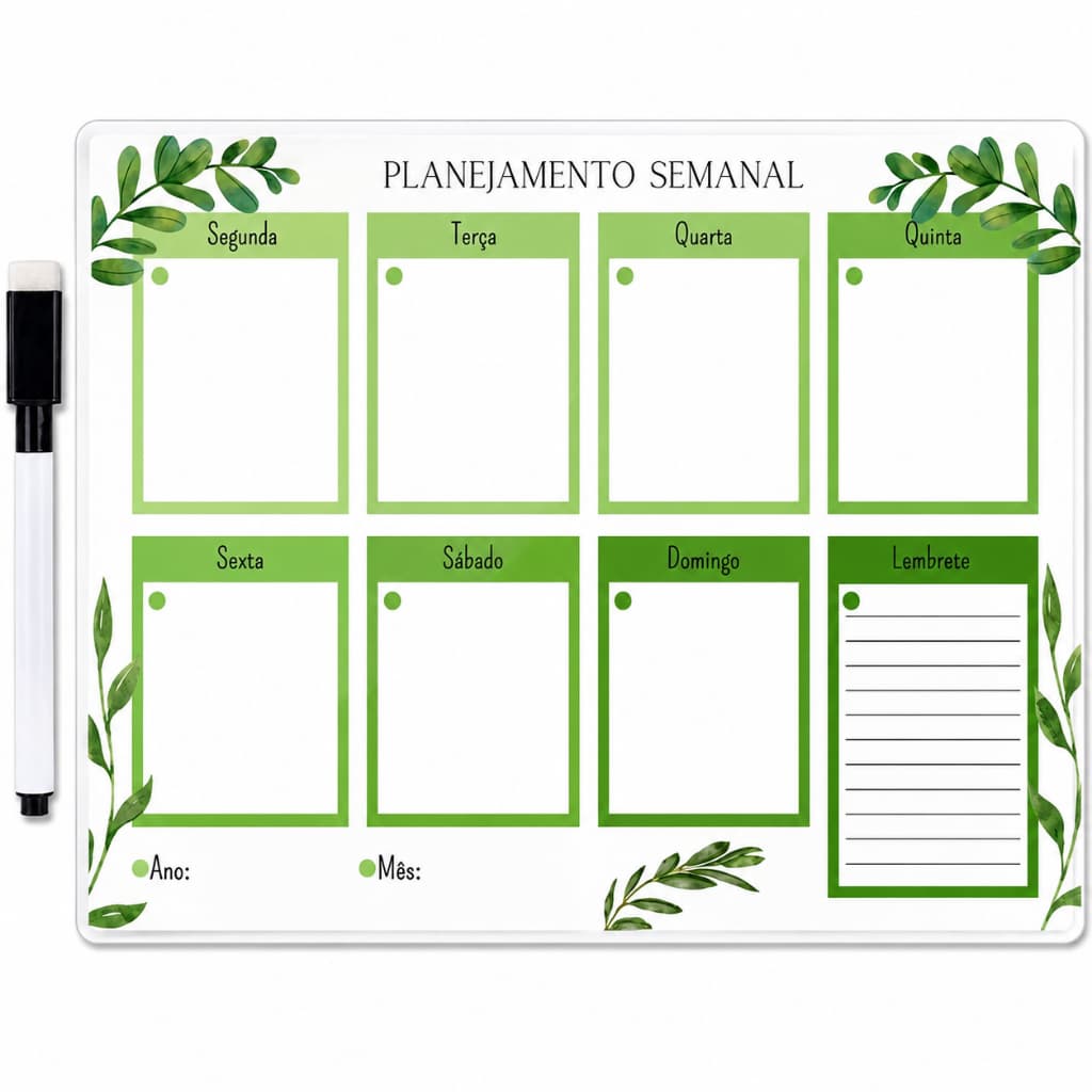 Planner Organizador Semanal Magnético de Geladeira Imã com Caneta que Escreve e Apaga
