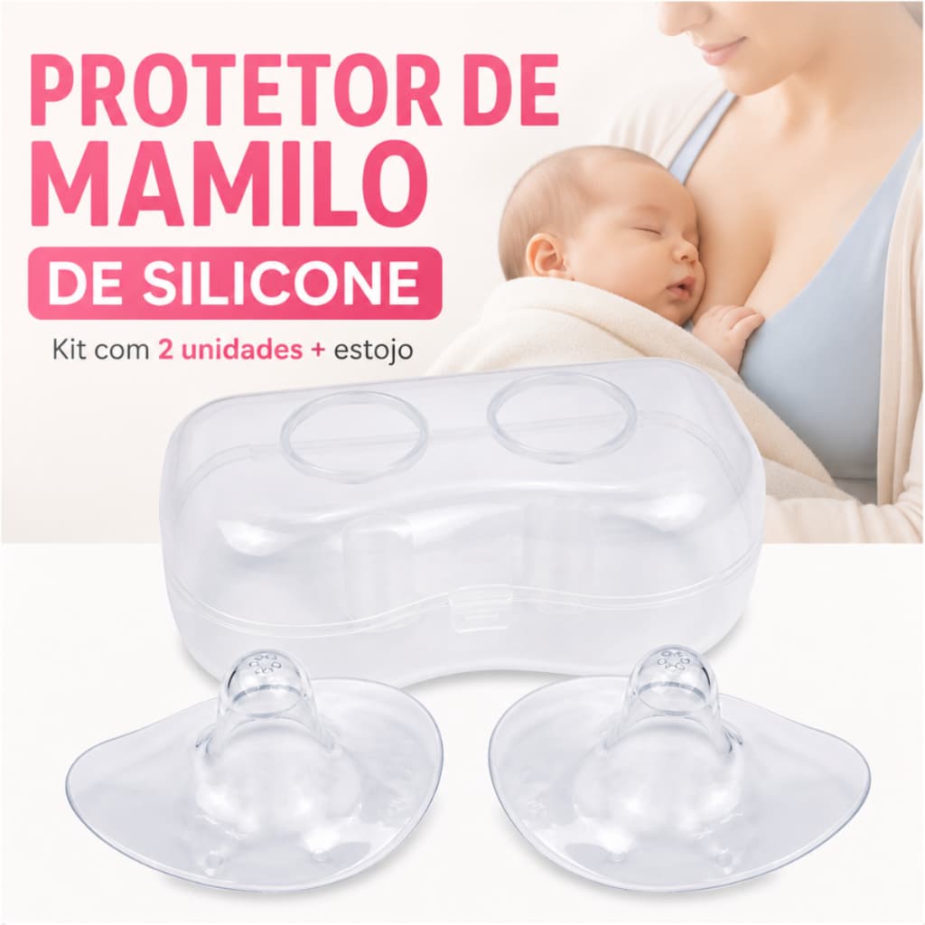 Protetor de Mamilo Bico Silicone Amamentação com Estojo Auxilia Dor e Fissuras Seios Mamãe Bebê Melhora Pega