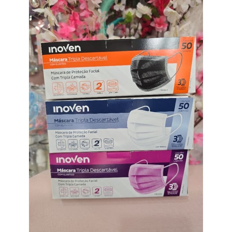 Máscara  descartável de proteção facial tripla com Anvisa Inoven