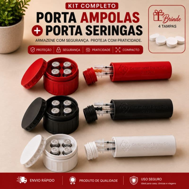 kit completo +Brinde porta ampola para 4 unidades e porta seringa 3ml case rígido estojo organizador Brinde 4 tampinhas