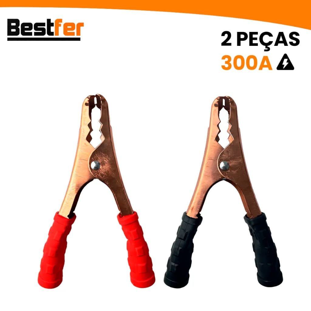 Kit 2 Garras Jacaré Grande 300A BestFer Para Cabo Bateria Chupeta