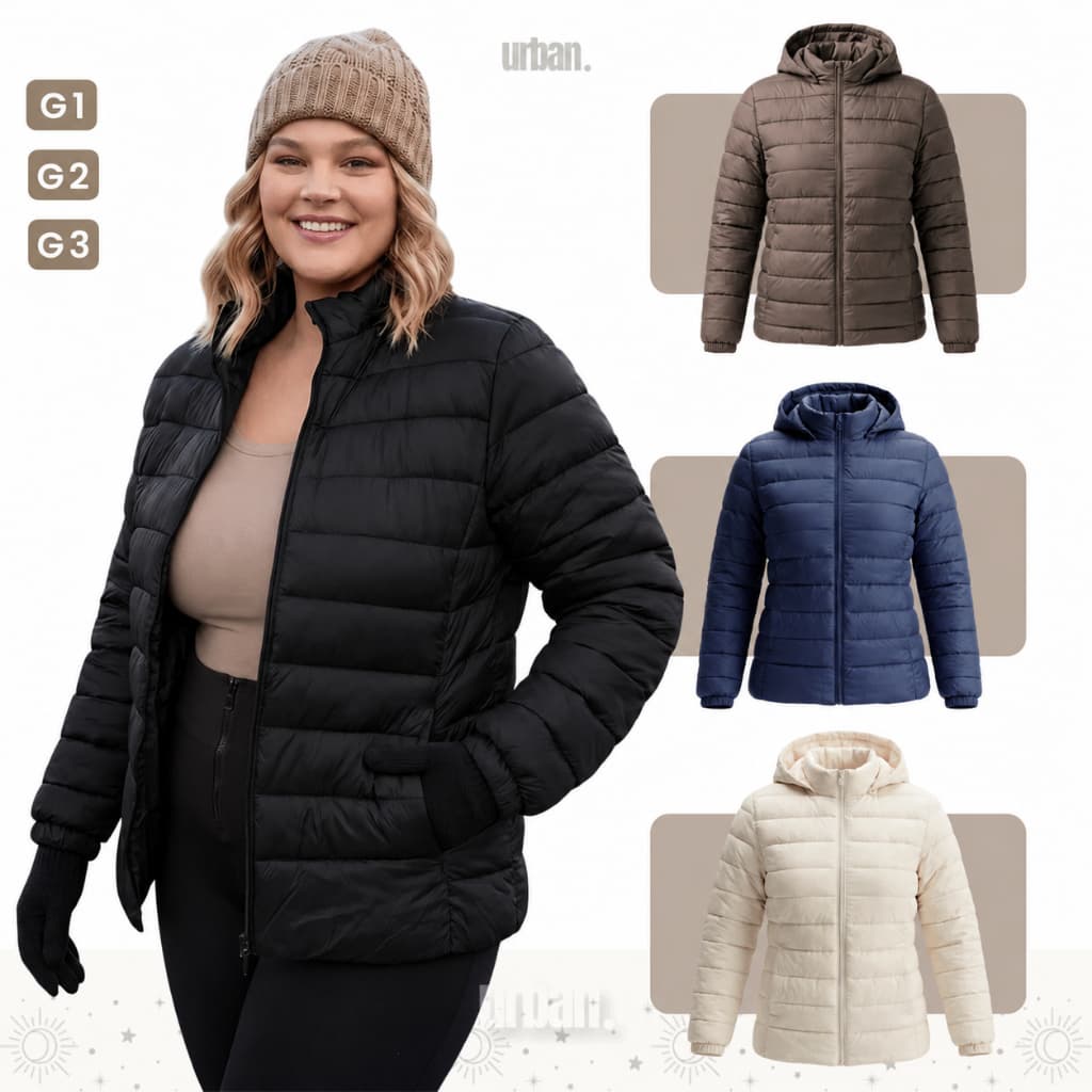 Jaqueta Feminina Plus Size Puffer Gominho Bobojaco Moda Inverno Com Capuz Removível