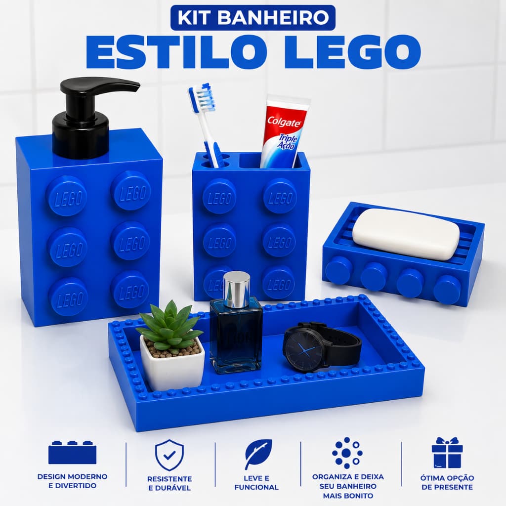 Kit Banheiro Completo Organizador Dispenser Sabonete Líquido Porta Escovas Saboneteira Bandeja Decorativa