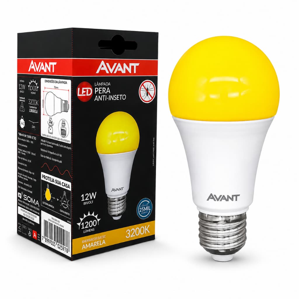 Lâmpada LED Avant 12W E27 com Luz Amarela Repelente a Insetos
