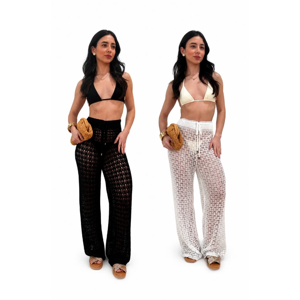 Kit 2 Calça De Praia Feminina Croche Tricot Pantalona Verão