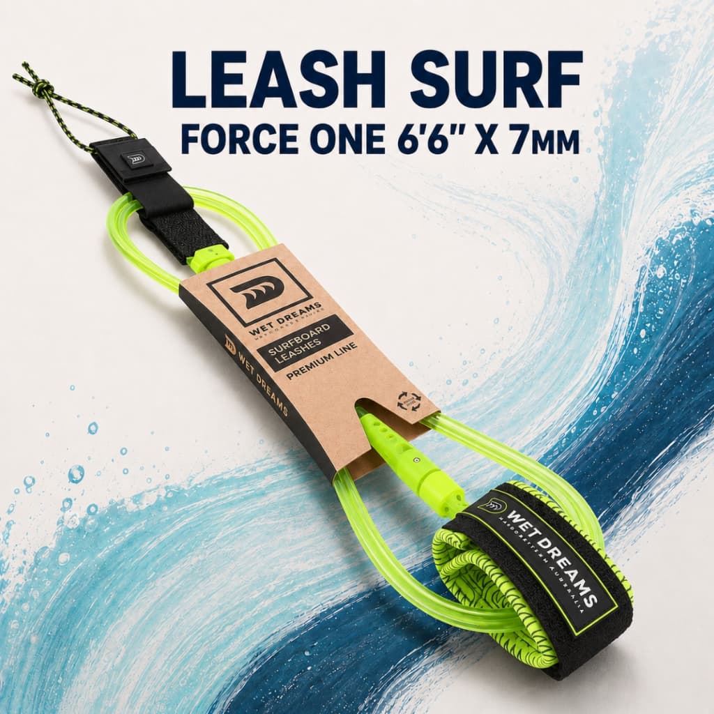Leash Prancha Surf Wet Dreams Force One 6'6 7mm Cordinha Duplo Girador Verde Flúor