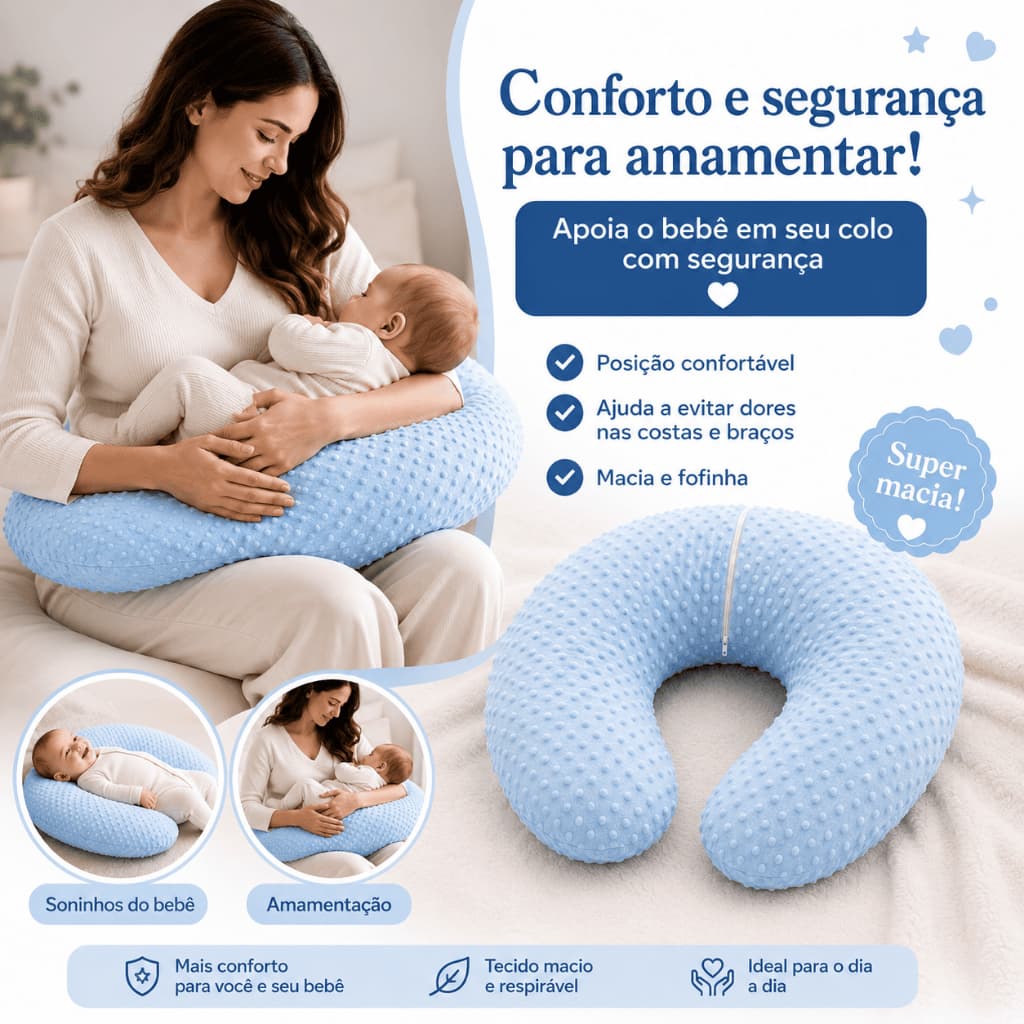 Almofada de Amamentação Apoio para Amamentar Ergonômico Bebê Antialérgico