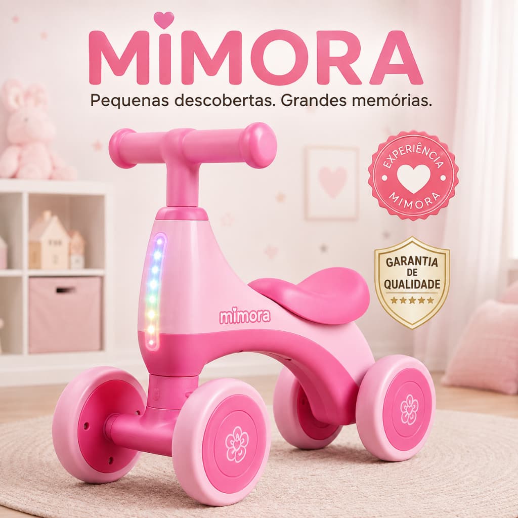 Bicicleta Infantil Equilíbrio 4 Rodas Rosa Mimora para Crianças
