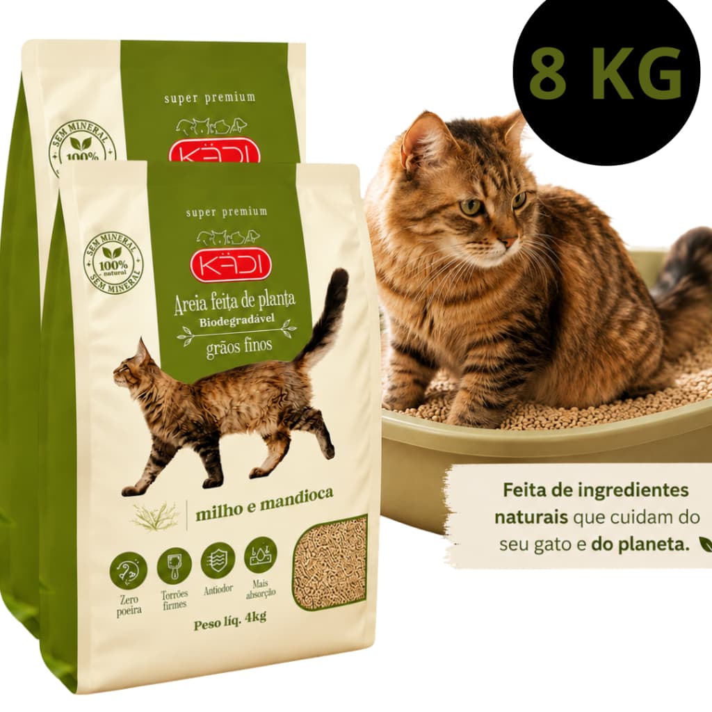 Areia para Gatos 8kg Biodegradável Natural Grãos Finos Torrões Firmes Zero Poeira Antiodor