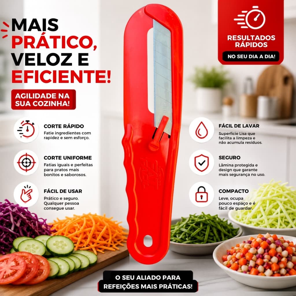 Fatiador de Legumes Vermelho 4 em 1 Cortador Multifuncional de Verduras e Vegetais